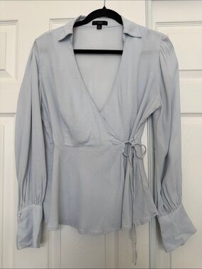 J. Crew Pale Blue Wrap Blouse with Tie Detail